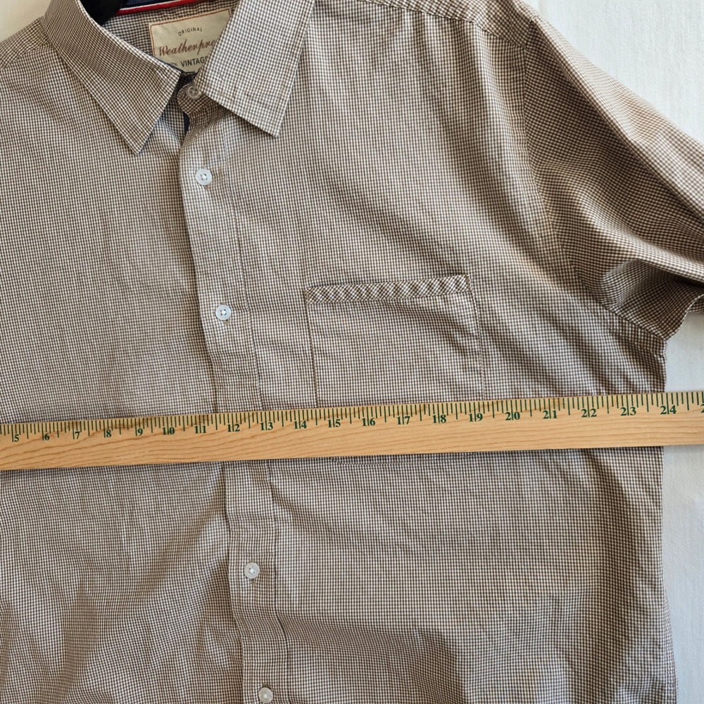 Weatherproof Vintage Mens L Brown Checkered Contrast Cuffs Long Sleeve Shirt - Picture 7 of 10